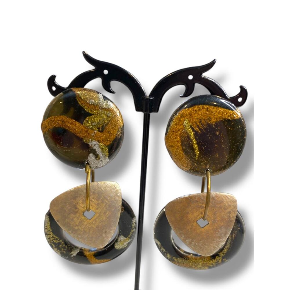 1980s Signed Jorgel Lucite Clip On Non-Pierced Earrings 3" Drop